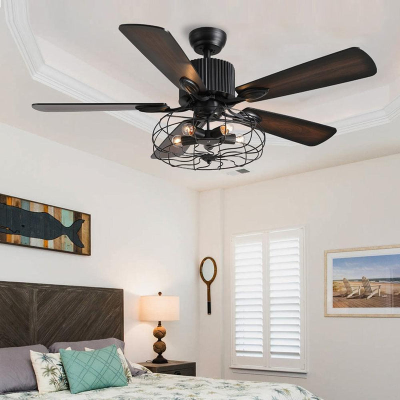 5 - Blade Industrial Caged Ceiling Fan With Remote Control | Sofary