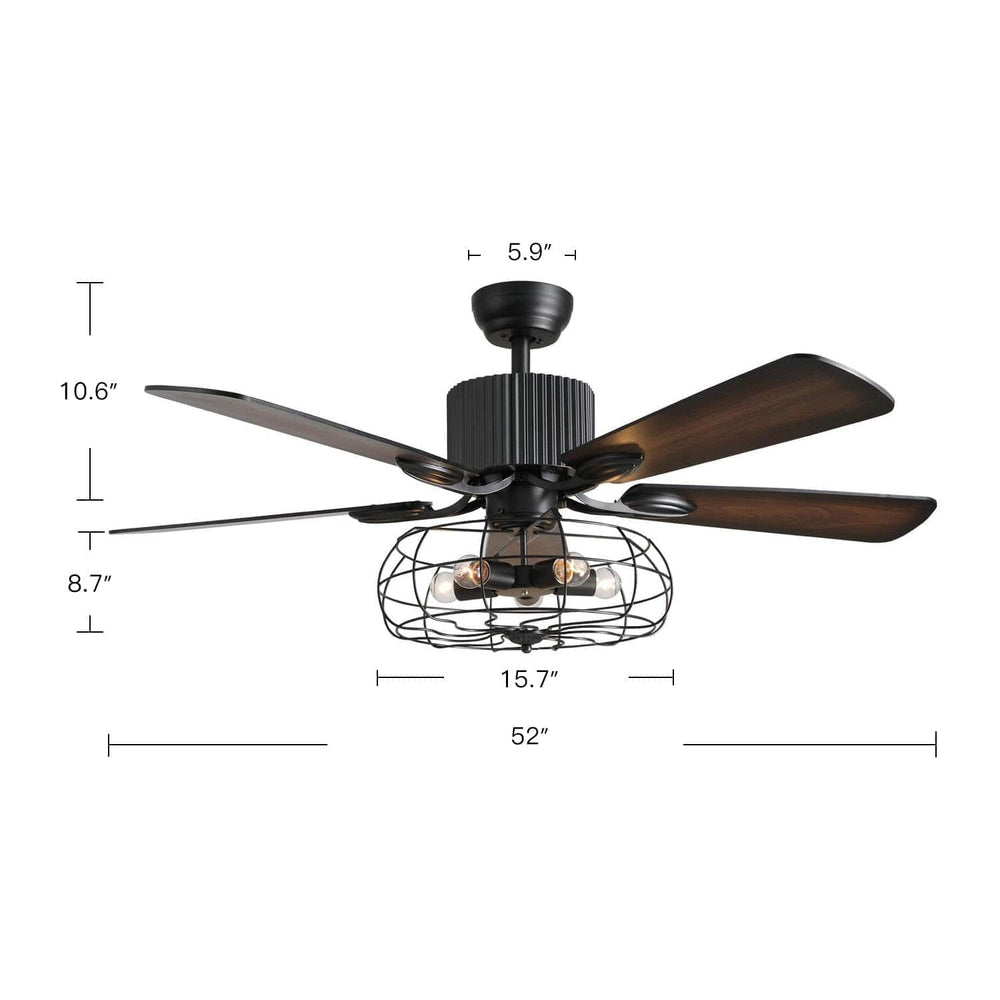 5 - Blade Industrial Caged Ceiling Fan With Remote Control | Sofary