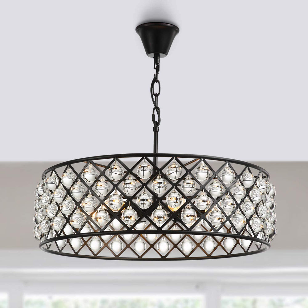 Black Drum Shape Crystal Chandelier - Pendant Light | Sofary Lighting