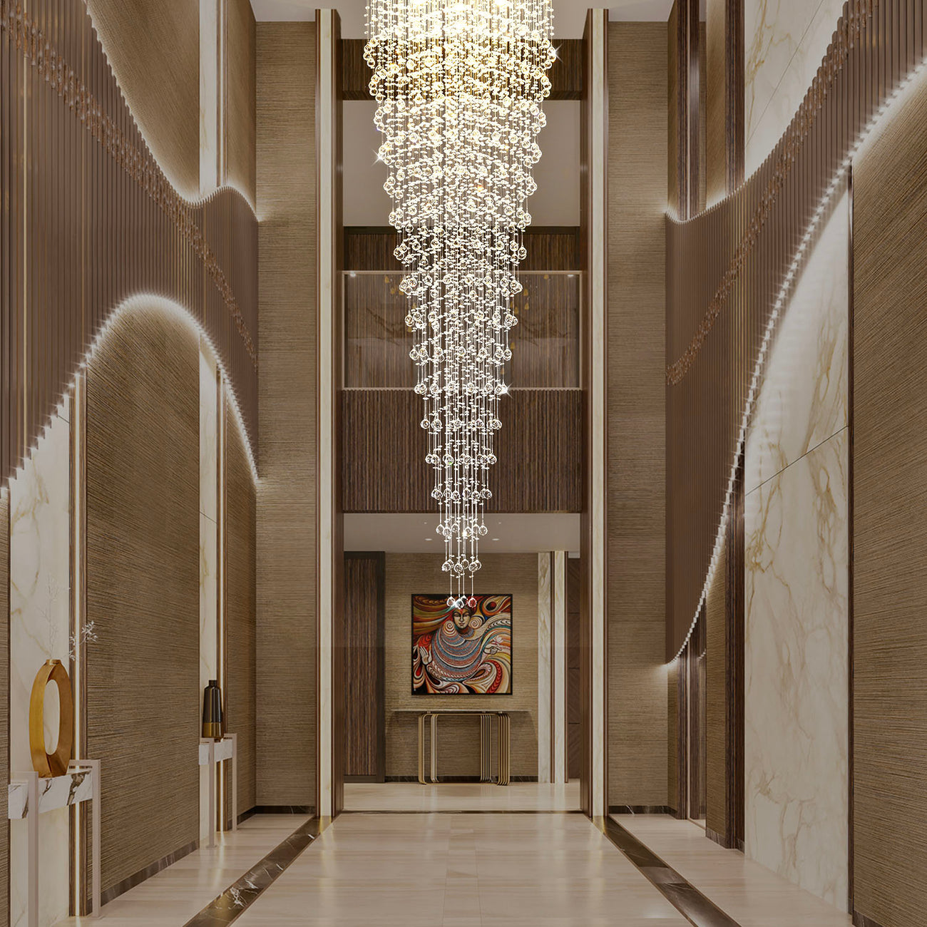 Round Raindrop Crystal Chandelier for Foyer | Sofary Lighting