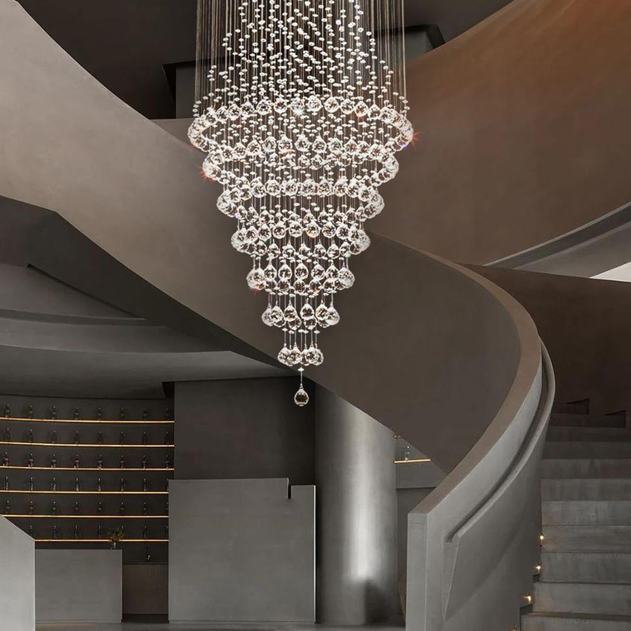 Luxury Modern Round Crystal Chandelier for Staircase | Sofary Lighting